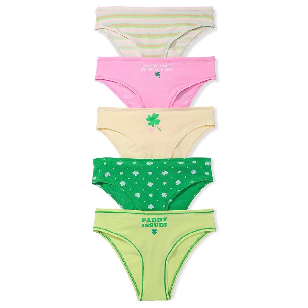 VS PINK St. Paddy’s Day Cotton Cheeky Panties Large Multi 5 Pack NEW